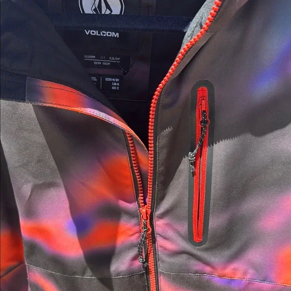 Volcom Black and Red Raincoat Hooded Outdoor Jacket
